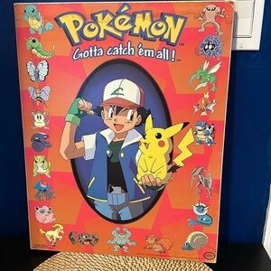 Vintage Rare POKEMON ASH & PIKACHU Poster on Board 20”x 16” 90'S Off. Nintendo